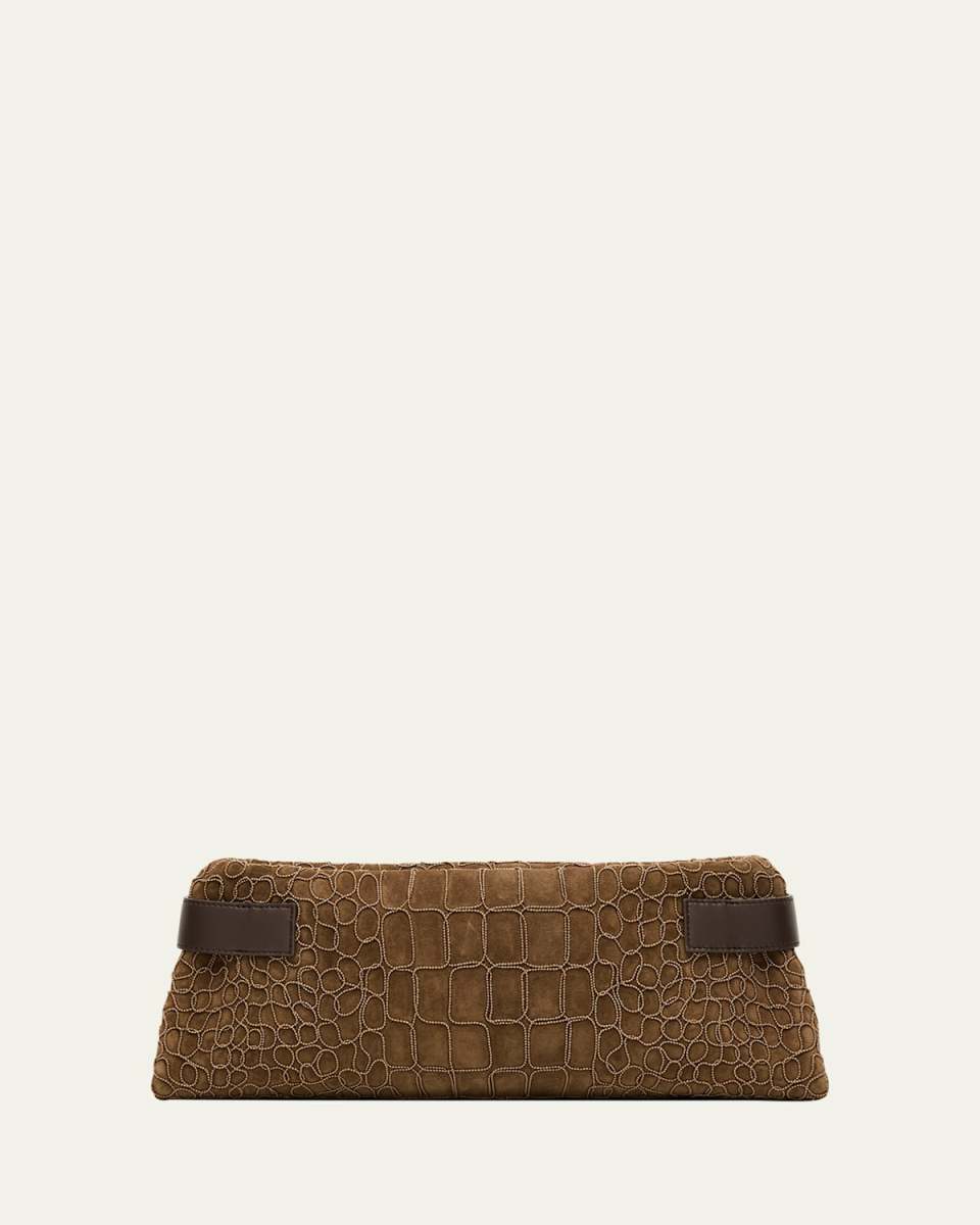 Essense Bead-Embroidered Suede Clutch Bag